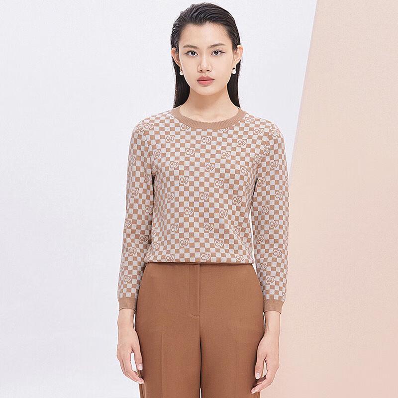 JESSIE Women's Round Neck Plaid Knit Sweater