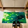 Abstract Green Flower Door Mat, Shining Starry Night Entrance Rug Retro Y2K Aesthetic Non-Slip Floor Mat Cool Art Decor for Home