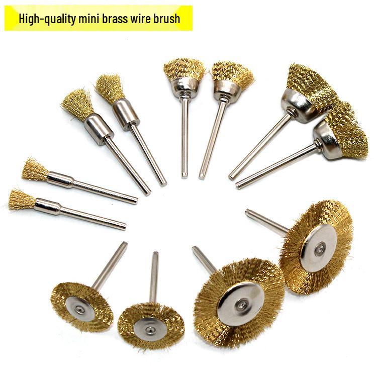 Mini Copper Wire Brush Set for Electric Grinder - Handles and Wheels Included