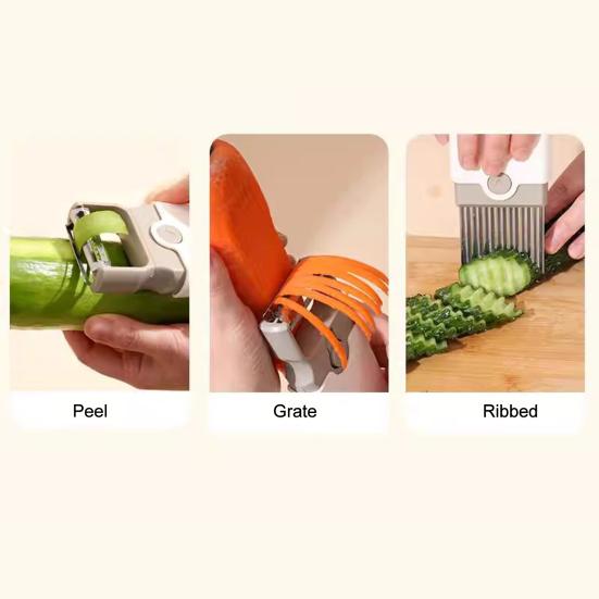 3 in 1 Peeler Grater And Fruit Knife, Stainless Steel Double Head Vegetable Cutter, Portable Multifunctional Kitchen Tool with Safety Lock
