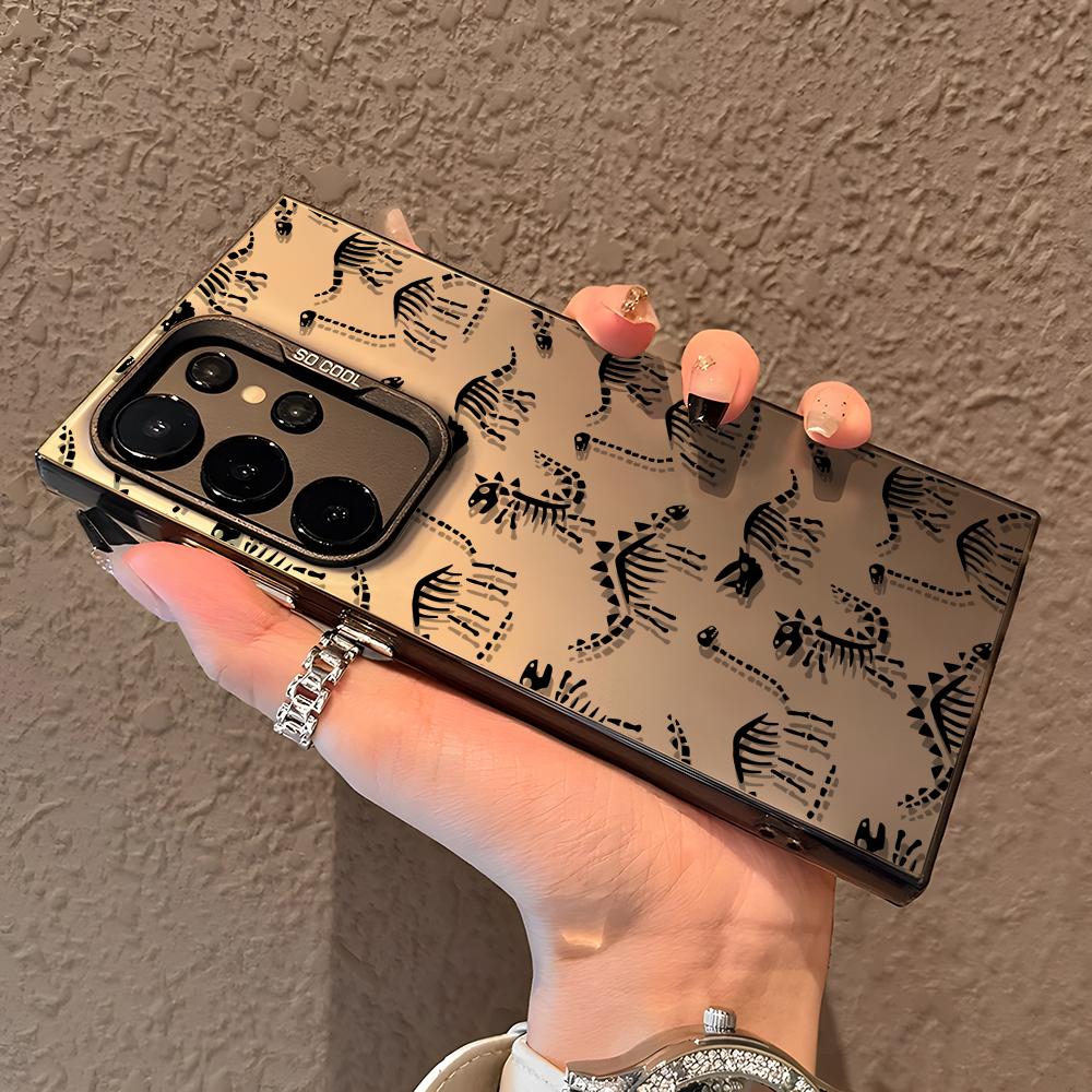 Cool Dinosaur Fossil Bones Phone Case For Samsung Galaxy S25 Edge S24 S23 S22 S21 S20 Ultra Funda Silicone Silver Cover