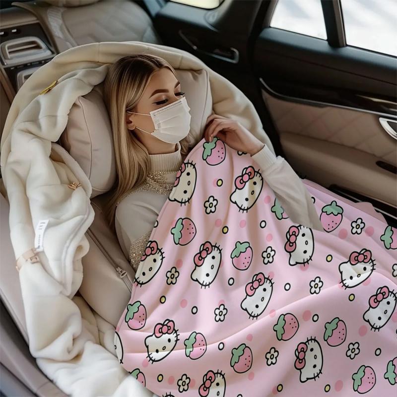 Hello Kitty Flannel Blankets - Soft Cartoon Throw for Couch Bed, All-Season Plush for Kids Adults