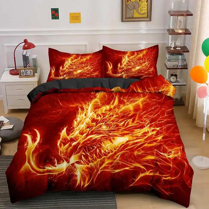 Galaxy Dragon King Queen Duvet Cover Outer Space Starry Sky Bedding Set Jungle Animals Quilt Cover Cartoon Black Comforter Cover