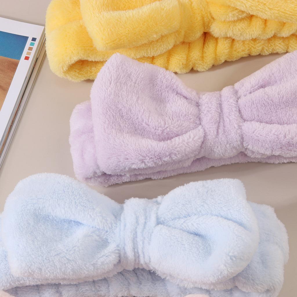 1set Elastic Women Shower Hairband & Wristband Cute Bowknot Plush Face Wash Hairband Home Makeup Headband Wristband