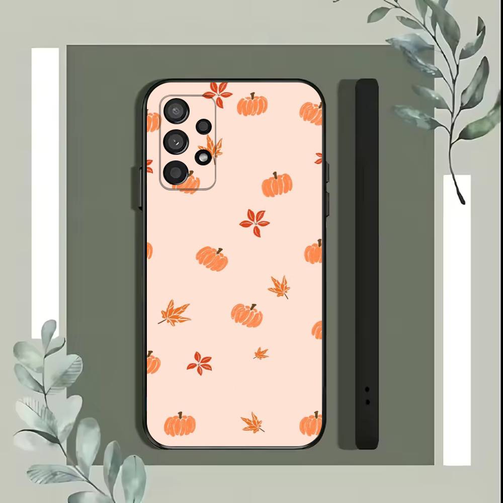 Funda de Teléfono Hojas de Otoño Calabaza Para Samsung S25,S24,S21,S22,S23,S30,Ultra,S20,Plus,Fe,Lite,5G Funda Negra