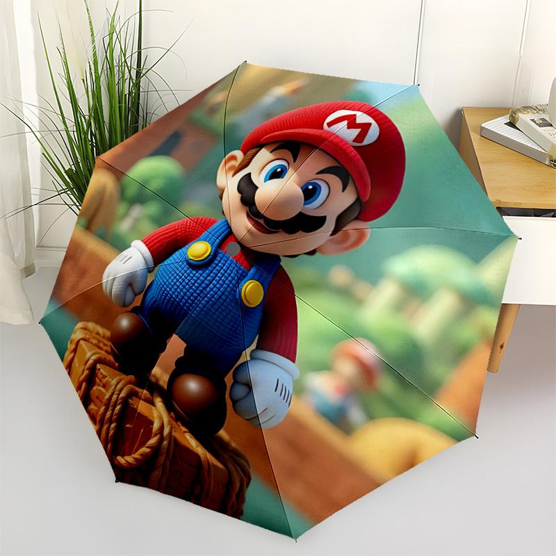 1PC Mario Print Umbrella, Featuring Automatic Folding, And Shielding. This Sturdy And Durable Umbrella with Eight Ribs Is Convenient for Outdoor Use A