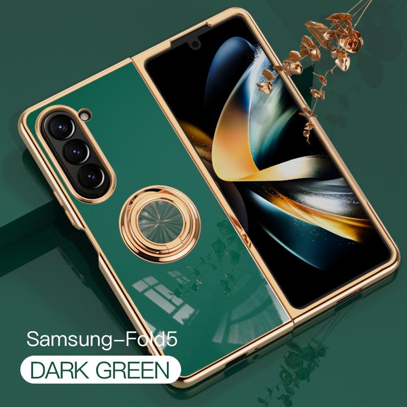 Luxury Plating Metal Ring Holder Phone Case For Samsung Galaxy Z Flip 5 4 / Z Fold 6 7 Flip7 Fold7 5G Silicone Back Cover Funda