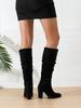 Slimming Women's Plus Size Suede Long Boots with Zipper - Solid Color, Small Square Toe for Autumn & Winter