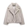 Chaqueta de Mujer con Cuello Solapa, Manga Larga, Corte Holgado, Piel Sintética, Ropa de Abrigo Informal