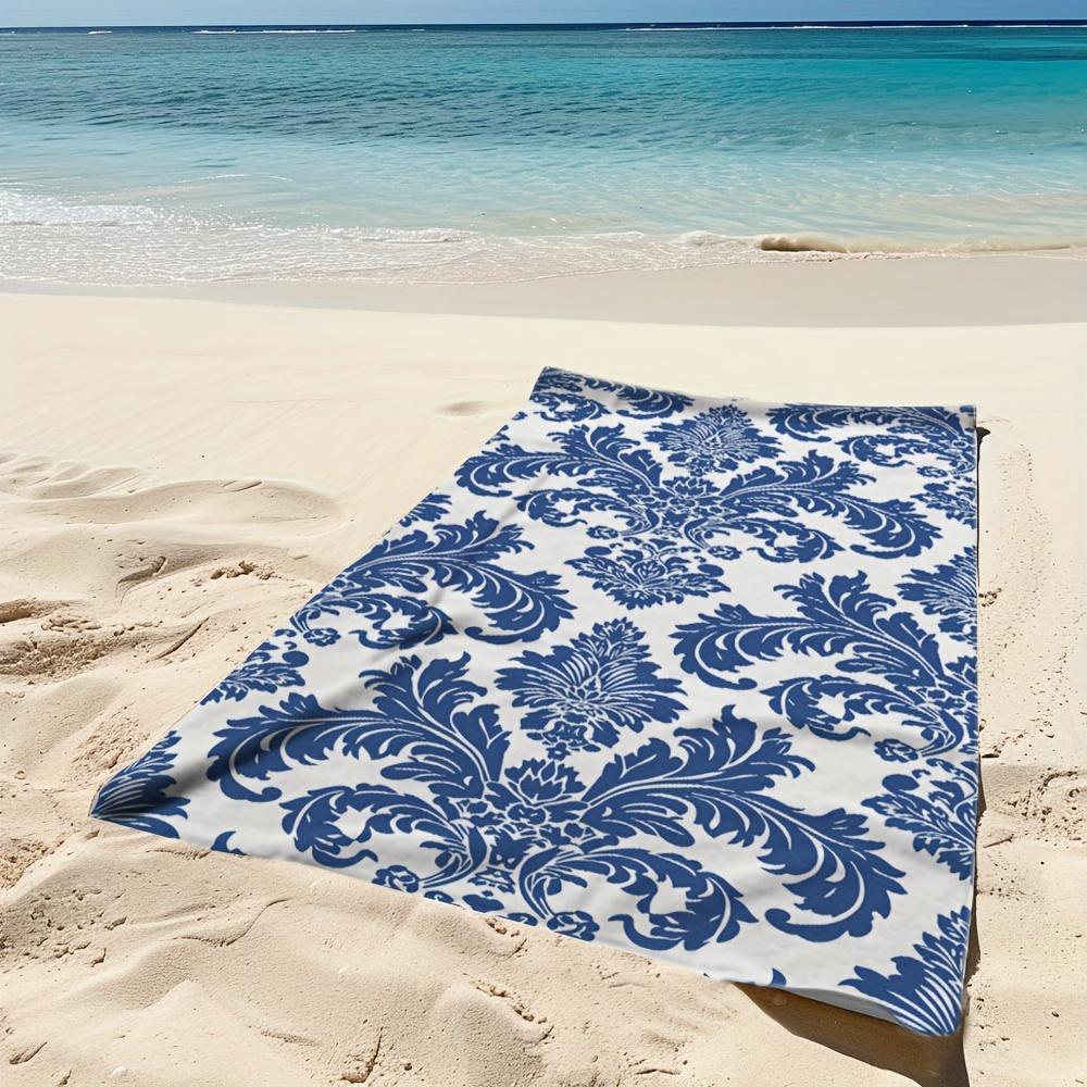 1pc Sandy Retreat Blue Floral Beach Towel, Large Soft Absorbent Beach Blanket, Essential for Beach Vacations Pool Travel Outdoor