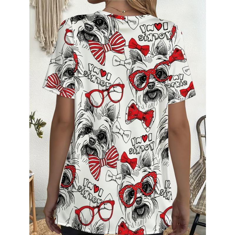 Short Sleeve Round Neck Casual Top with Print, Suitable for Daily Wear