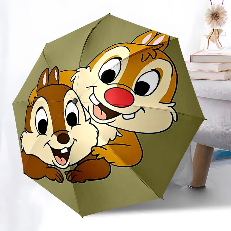 Chips and Dale Themed Automatic Opening and Closing Umbrella, Brightly Colored 8-rib Portable Umbrella, Suitable for Men and Women, A Perfect Gift for
