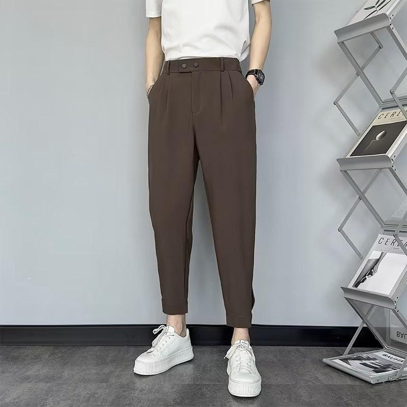 Pantalones de traje casuales ajustados de nueve puntos de estilo británico para hombre 2023, moda para todo tipo de combinaciones con influencia coreana.