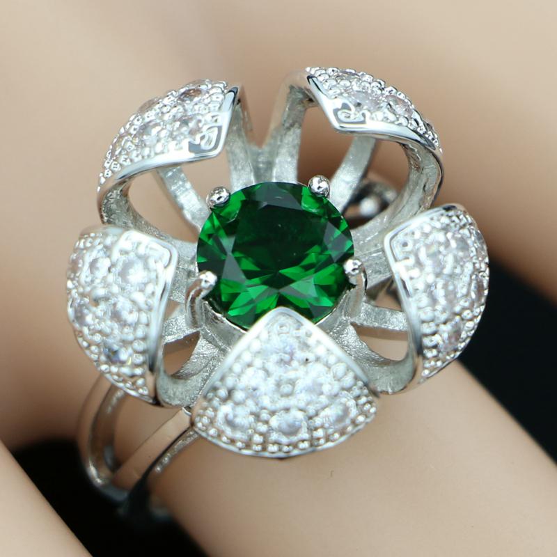 

Женское кольцо в форме цветка, зеленое кольцо с кубическим цирконием для женщин, подарок на день рождения 6 зелёный