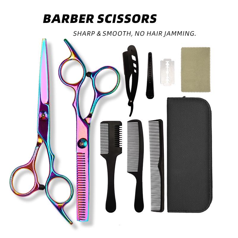 Colorful 6-Inch Stainless Steel Hairdressing Scissors Set: Straight and Thinning Shears