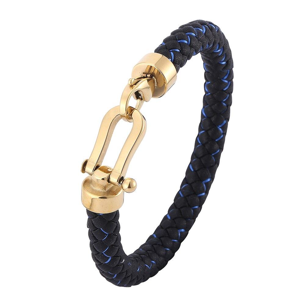 

Новый мужской модный браслет из плетеной кожи из нержавеющей стали с застежкой-карабином в форме подковы, мужские ювелирные изделия ручной работы 205mm