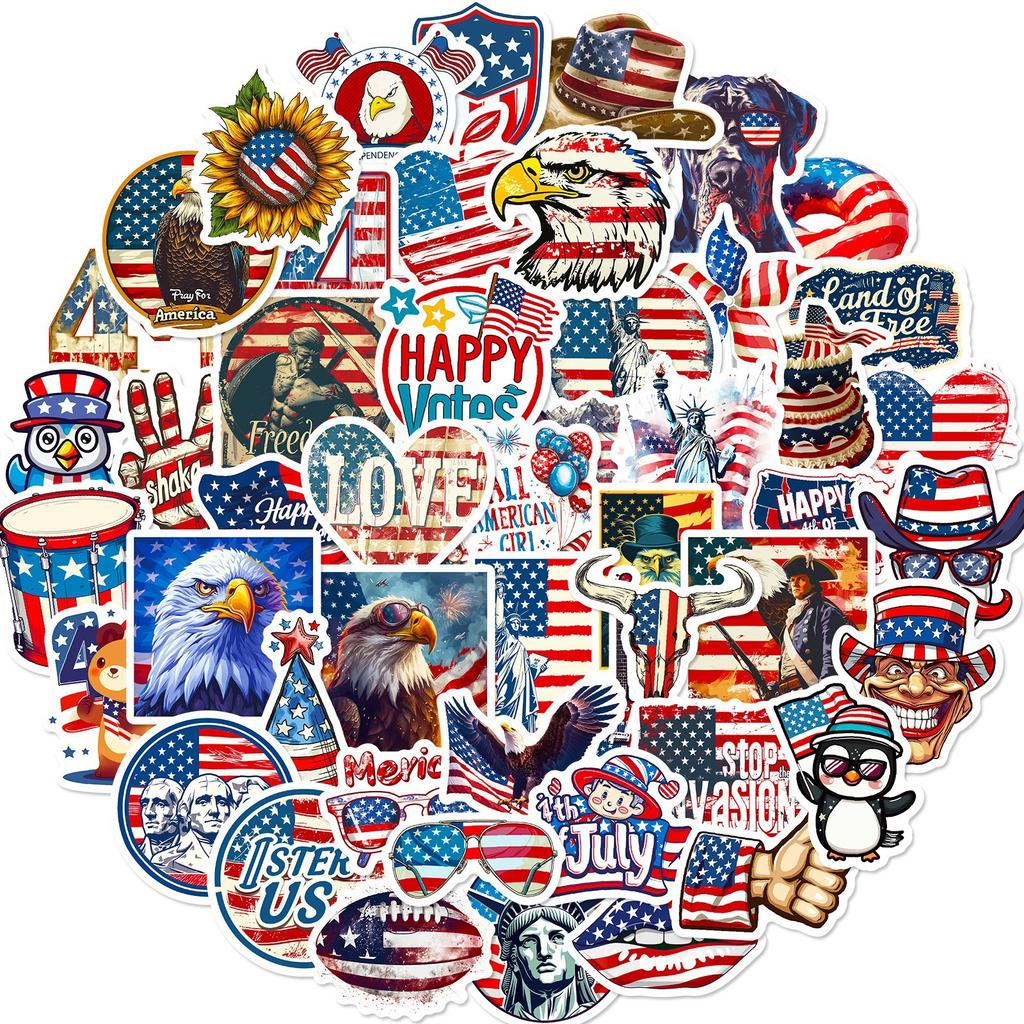 50 American Independence Day Celebration Stickers Doodle DIY Laptop Skateboard Luggage Waterproof Stickers Paper