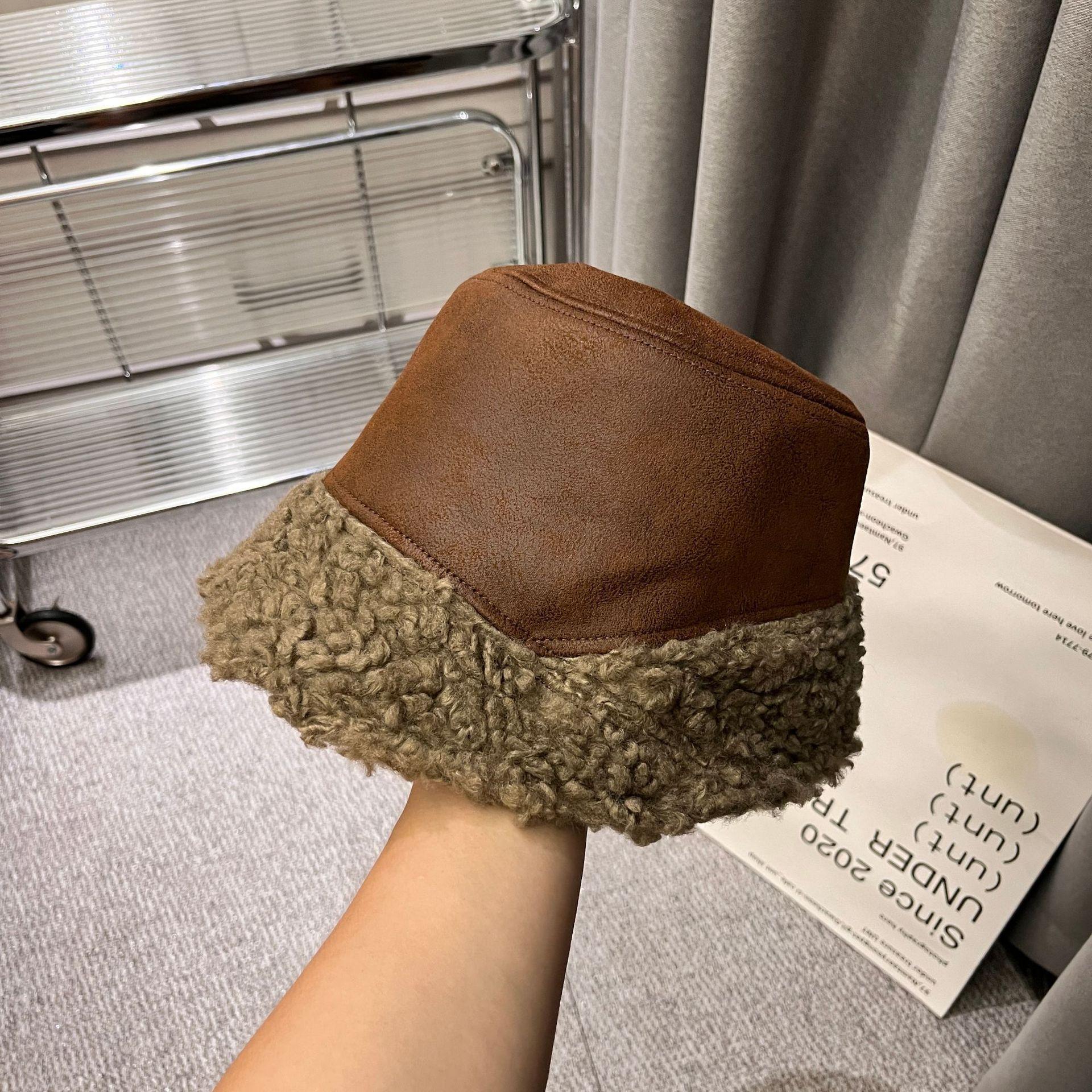 

Замшевая повседневная шляпа-ведро в стиле ретро для женщин, зимняя модная универсальная уличная шляпа-ведро для отдыха на природе, теплая шляпа-ведро M（56-58cm） темно-коричневого