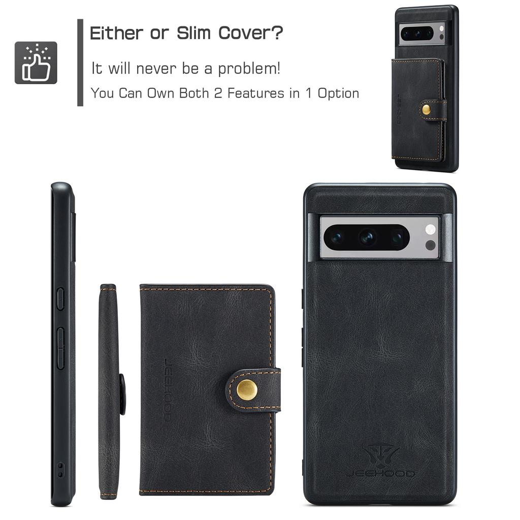 For Google Pixel 8 Pro Case PU Leather Card Bag Detachable 2-in-1 Back Cover