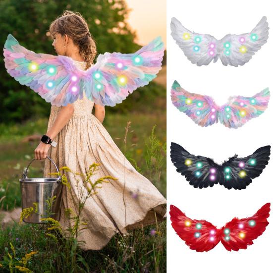 Halloween LED Angel Wing Light Up Angel Feather Wings with Elastic Straps Fairy Cupid Wings Cosplay Costume for Kids Girls Women