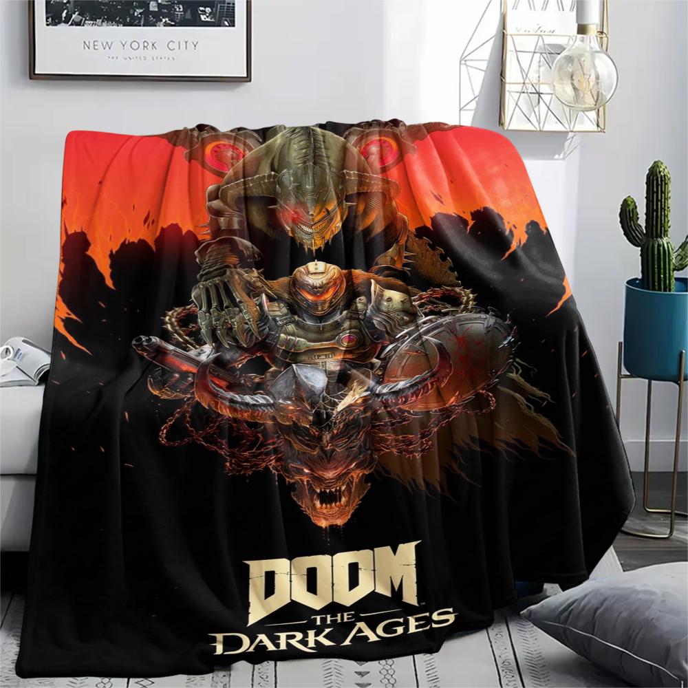 1PC DOOM The Dark Ages Print Flannel Blanket, High quality Comfortable for All Seasons, Home Decor, Warmth and Comfort, Perfect for Christmas Gifts