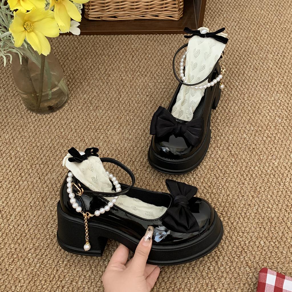 Retro Black British Style Thick High-heeled Small Leather Shoes Women's 2025 New Autumn Small Man Height Increase Mary Jane Single Shoes