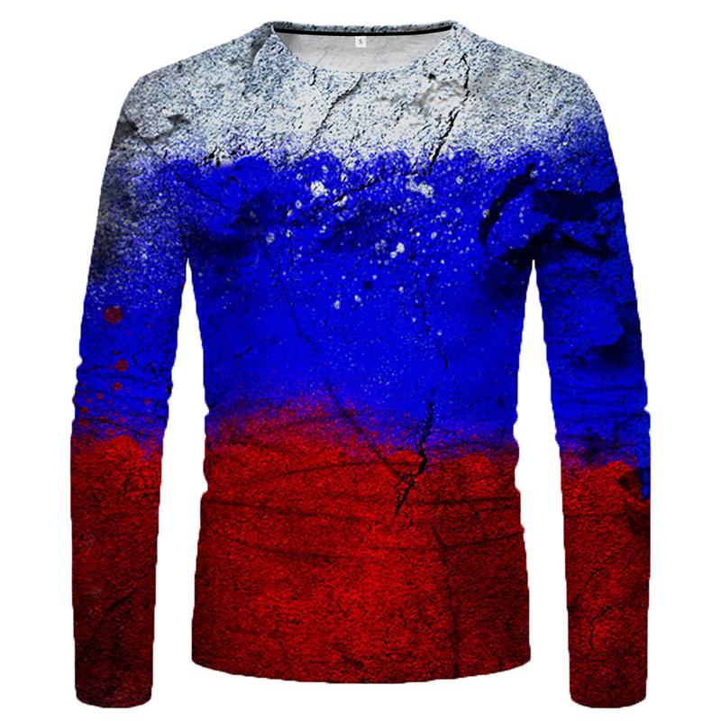 Farbblock 3D-Druck Herren T-Shirts Frühling Sommer Imitation Polyester Locker Rundhals Langarm Casual Tops Übergroßes T-Shirt