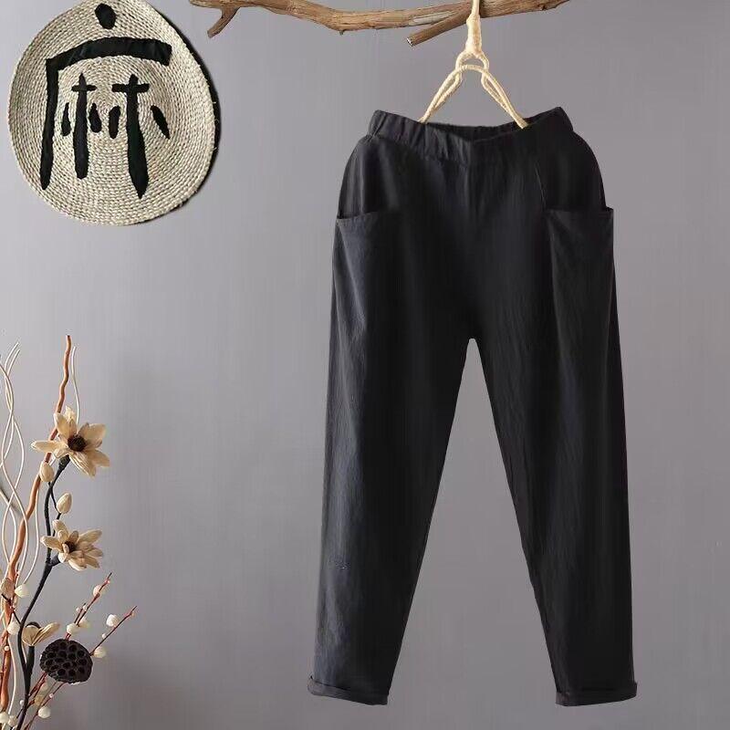 

Buy One Get One Free Casual Cotton Linen Pants Women Spring Summer Elastic Waist Ankle Pants Woman Harem Trousers S