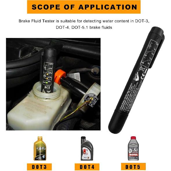 Brake Fluid Liquid Tester Pen with 5 LED Indicators, DOT 3 DOT 4 DOT 5.1 Brake Fluid Liquid Tester Pen, Auto Brake Diagnostic Testing Tool Analyzer,
