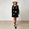 Yousheng Damen Weihnachtskleid Festlich Sternendruck Patchwork Pailletten A-Linie Plissee V-Ausschnitt Lange Ärmel Rüschen Samt Party Neujahr Minikleid