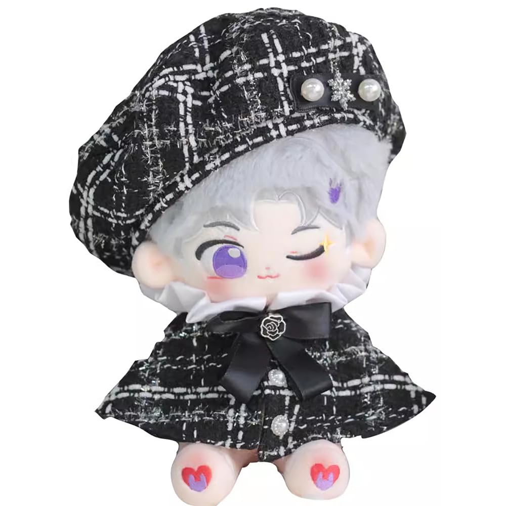 Niannyyhouse 20cm Plüschpuppe mit Kleidung, Poncho, Hut und Schal-Set (Schwarz)