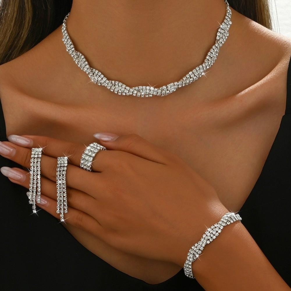 Luxury Bridal Jewelry Set Elegant Wedding Accessories Rhinestone Necklace  Wedding Banquet