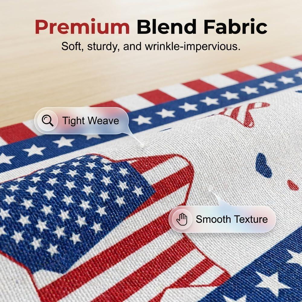 4 juli patriottische tafelvlagdecoratie, 73x13,8 inch linnen met sterrenpatroon, 250e Verjaardag van de VS merchandise, Memorial Day decoratie