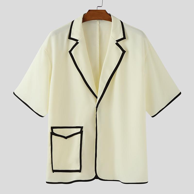 

INCERUN Мужские рубашки оверсайз с лацканами, рукавами до локтя, со строчкой, повседневные, свободного кроя