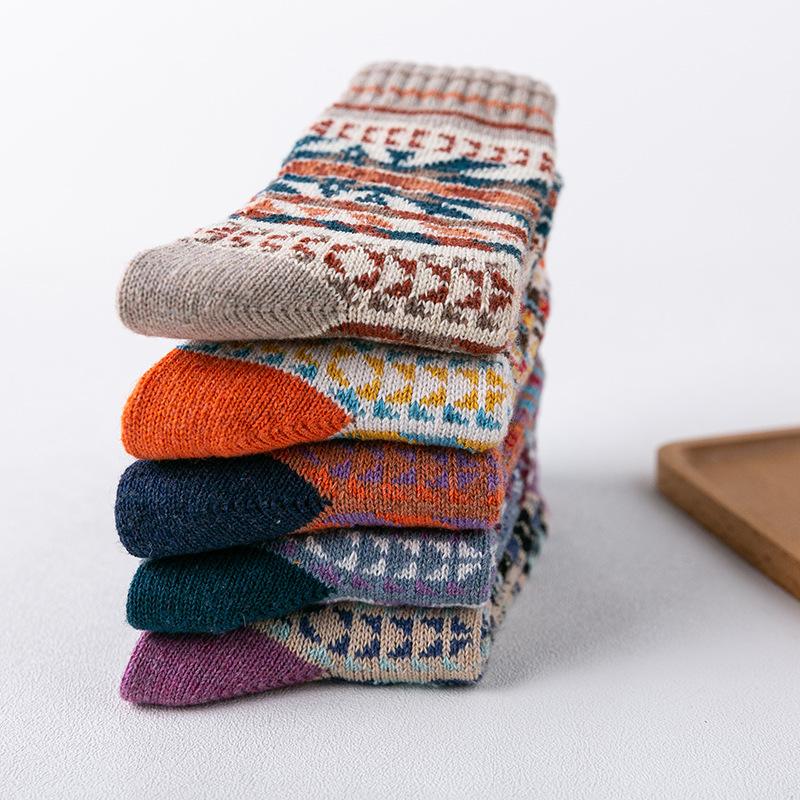5 Pairs of Winter Socks, Women's Thickened Rabbit Wool Socks, Ethnic Style High Socks