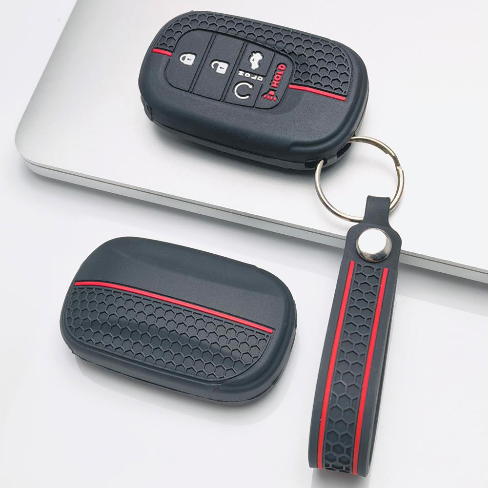 Anti Lost Silicone Keychain Lanyard for Honda Fit Civic Accord Inspire HRV CRV Pilot with Keychain Honeycomb Texture Shockproof Smart Key Fob Sleeve