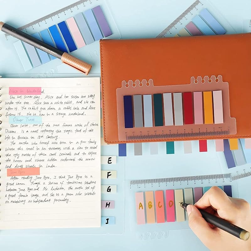 UCRAVO Sticky Tabs Transparent Sticky Notes Writable and Multifunctional Tabs with Ruler Reminder Tabs for Page Markers