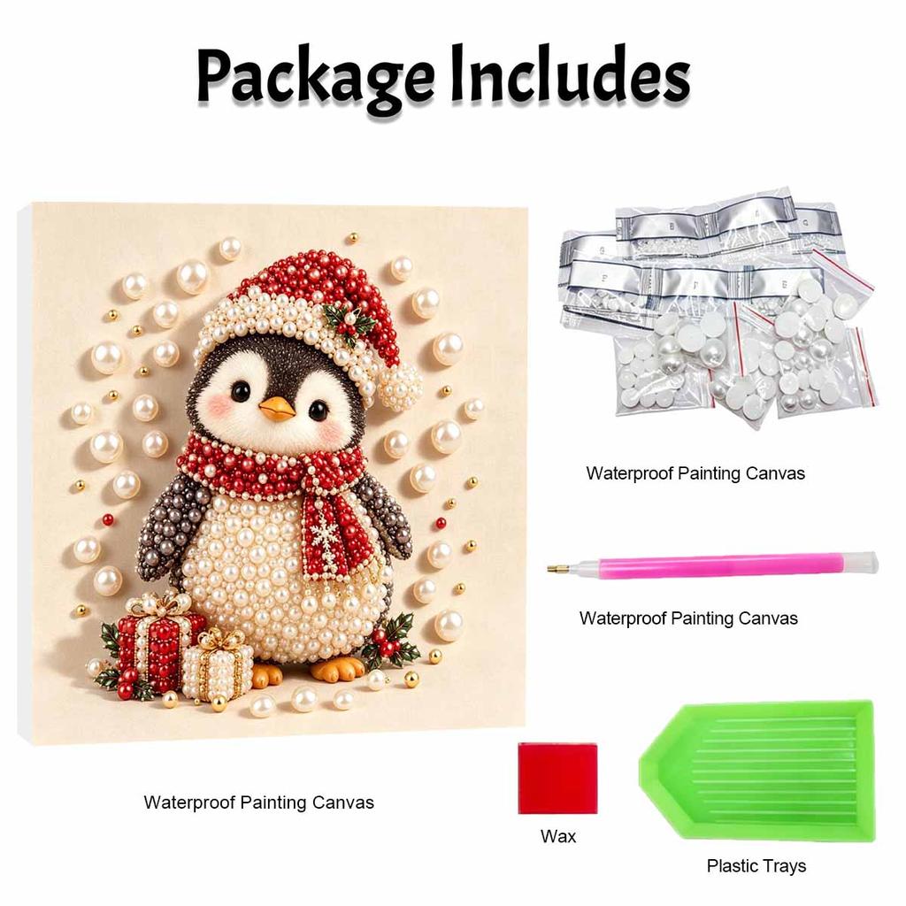 Creative DIY Framed Pearl Art Kit with Christmas Penguin Pattern Sparkling Bead Canvas Ready To Display Relaxing Gift for Adults Keepsake Deco