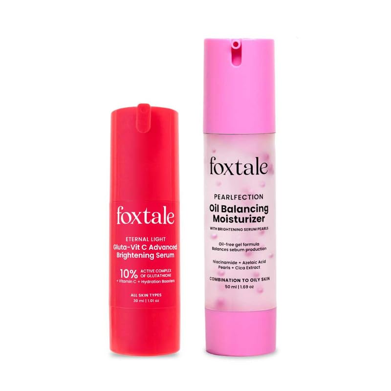Foxtale Clear Glow Duo | 10% Vitamin C + Glutathione Advanced Brightening Serum + Oil Balancing Moisturizer | Brightens, fades dark spots & control