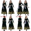 European Medieval Queen Costume With Green Velvet Cotton Fabric For Halloween Cosplay Party