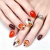 30Pcs Cute Turkey Press on Nails Short Oval Fake Nails Thanksgiving False Nails Turkey Straw Designs Stick on Nail Fall Leaf Acrylic Nail Orange