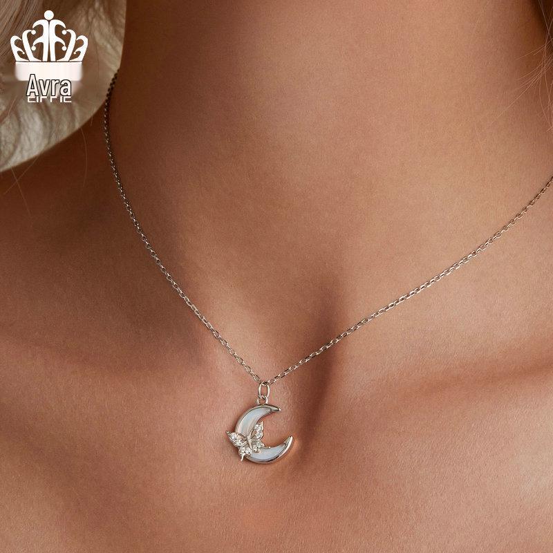 Everjoy Exquisite Moon Butterfly Necklace in S925 Sterling Silver - Versatile Women's Jewelry Accessory