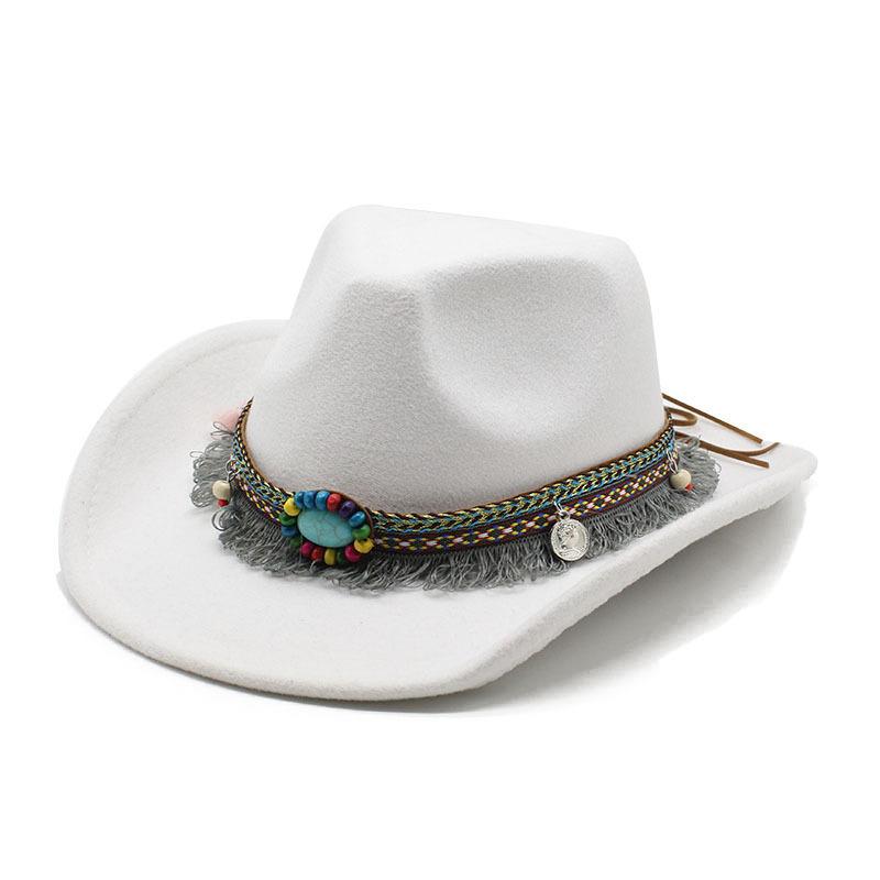 Ethnic Style Tassel, British Style Felt Hat, Retro Top Hat, Woolen Men'S And Women'S Western Cowboy Hat