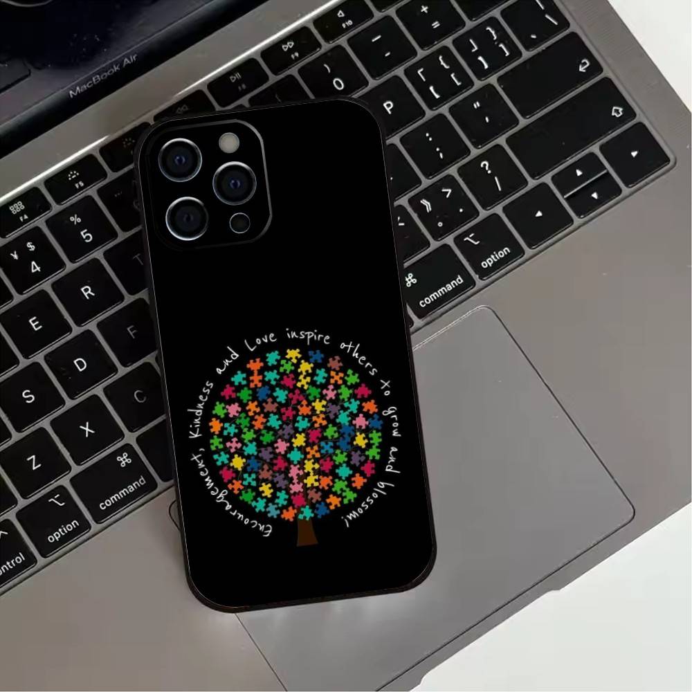Puzzle Art Support Autism Phone Case For iPhone 17,16,15,14,13,12,11 Plus,Pro Max,XS,Soft Silicone Black Cover