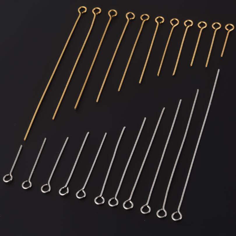 100pcs/Lot Real Gold Plated Stainless Steel  Eye Head Pins For Jewelry Making Supplies Nine Character Needle DIY Connectors Bulk