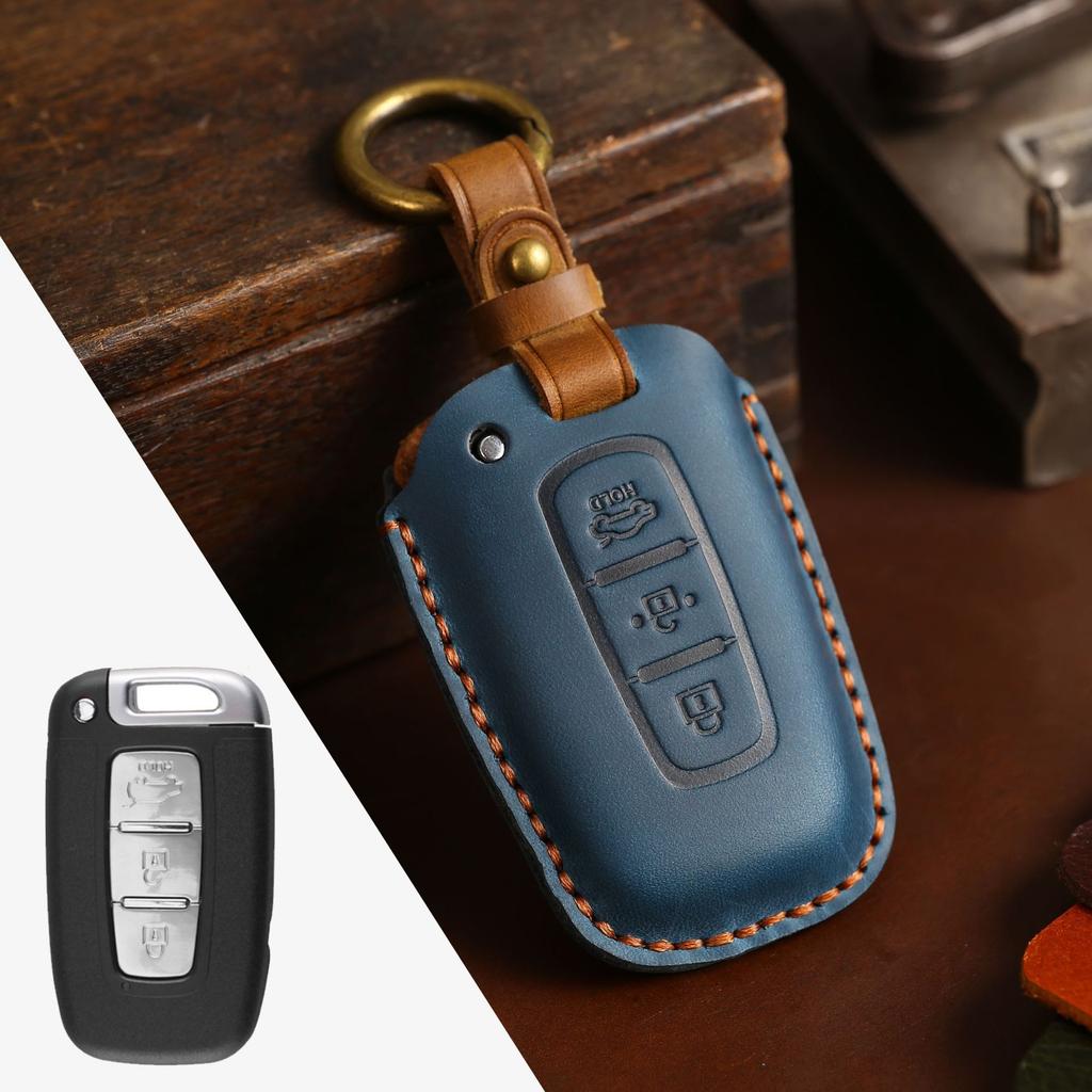 Popular Crazy Horse Leather Key Cover Suitable for Kia Key Cover Pure Handmade Leather Car Protection Key Cover