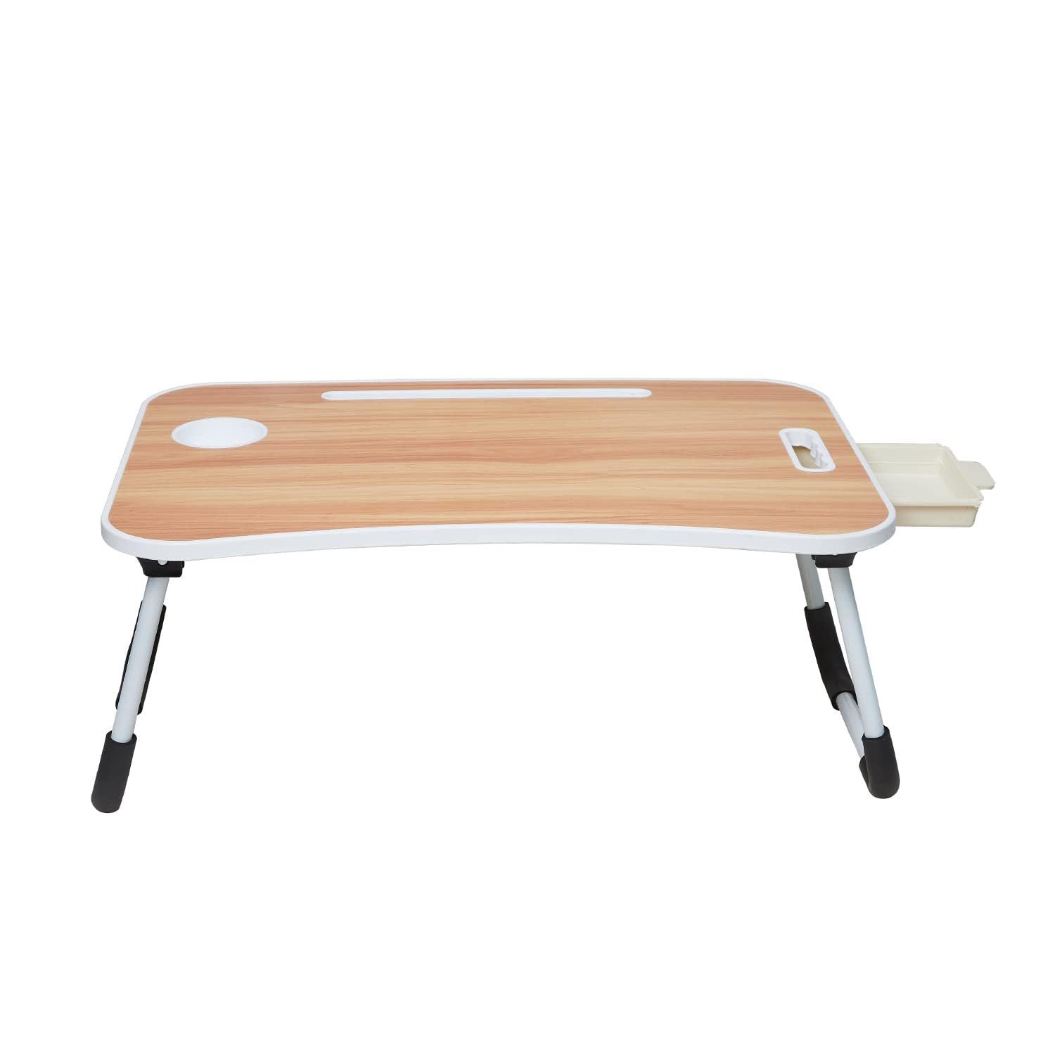 

Столик для ноутбука из инженерной древесины, складной, с подстаканником, канавкой для планшета и мини-ящиком (60Д x 40Ш x 26В см, Коричневый)