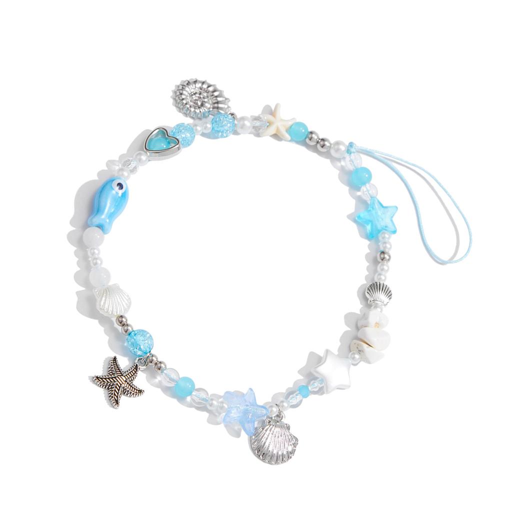 Stilvoller Sommer Ozean Thema Handy-Anhänger Schlüsselanhänger Muscheln Seestern Schneckenhaus Schlüsselring Handgefertigt Perlenbesetztes Handy-Lanyard