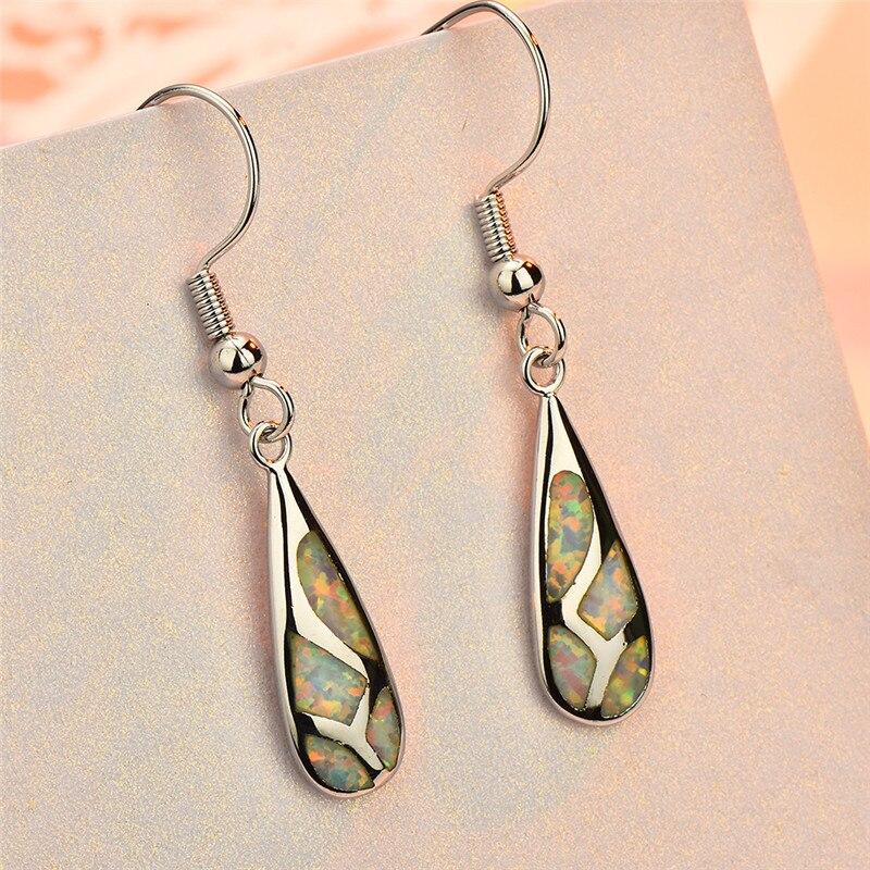 Luxe Style Teardrop Stone Blue White Fire Opal Earrings For Women 925 Sterling Silver Filled Long Dangle Drop Earrings Jewelry