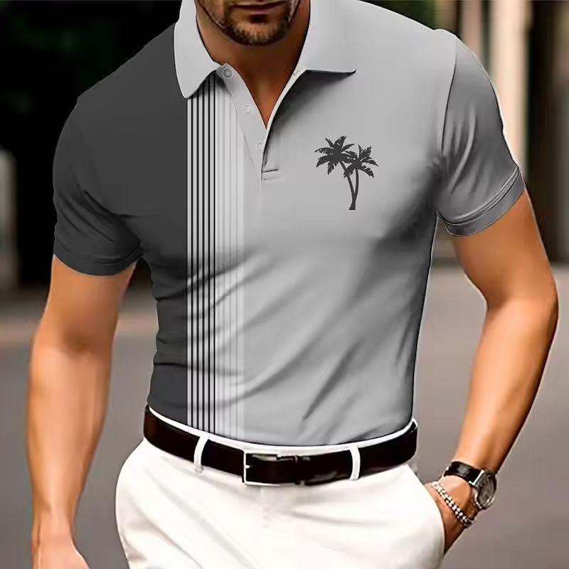 Modische Herren-Polo-T-Shirts mit Streifenmuster, Sommer, Kurzarm, atmungsaktiv, 3D-Druck, Street-POLO-Tee, Strand-Freizeit-Tops